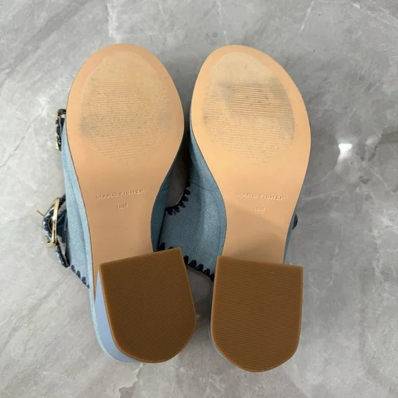NWOT Women’s Marc Fisher Dalen Block Heel Slip On Denim Buckle Sandals Size 10 - Picture 9 of 13